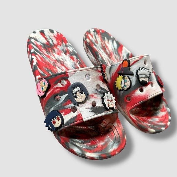 Crocs Classic Marbled Slides Naruto Charms Red Black White Unisex M7 W9 main image 9